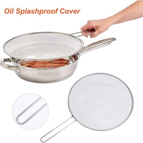 Oil Splash proof Cover Grease Splatter Screen Guard Oil Splashproof Stainless Steel Mesh Cover Kitchen Tools For Frying Pan 25cm