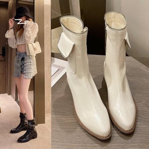 Pointed ankle boots womens 2021 new autumn and winter British style thick heel pocket side zipper Martin boots