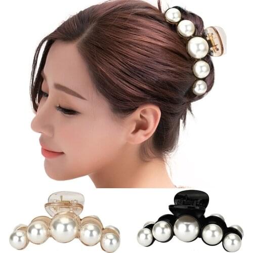 Women Fashion Hair Claws New Korean Style 10CM Elegant Pearls Decoration Cute Simple Large 2 Color Sturdy Non-fading Hair Claws