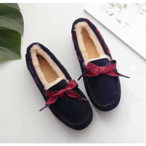 100% natural wool leather ladies flat shoes new fashion women moccasins casual shoes large size winter shoes 34-44