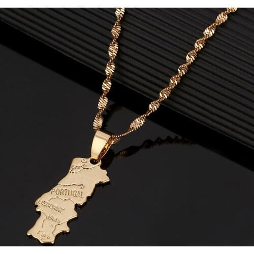 Portugal Map Pendant Necklace Women Gold Color Portuguese Map Chain Jewelry