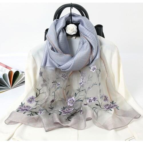 2021 Embroidery women silk wool scarf fashion beach stoles female foulard shawls neck wrap hijabs scarves High Quality Bandana