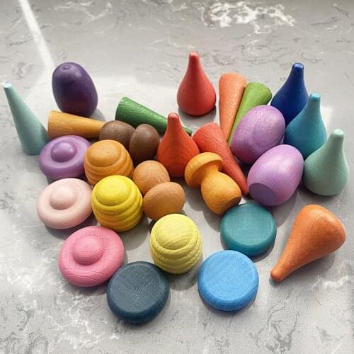 27PCS Toddler Playset Montessori and Waldorf Inspired Rainbow Wooden Toys Colorful Rainbow Blocks Educational Toys For Childrens