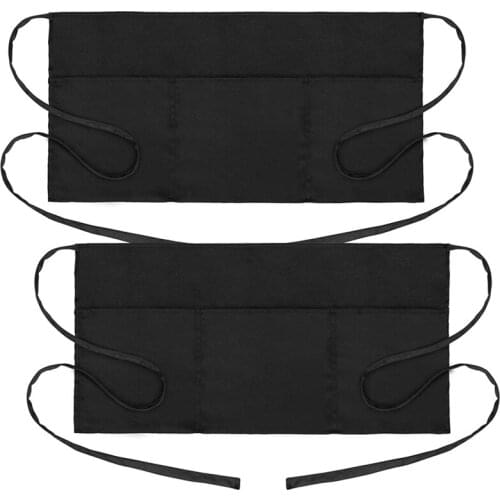 3 Pocket Waitress Aprons, Waiter Server Waist Aprons For Women Men, Black