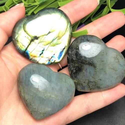 3Pcs Natural labrador crystal heart shape massage quartz crystal and mineral reiki healing