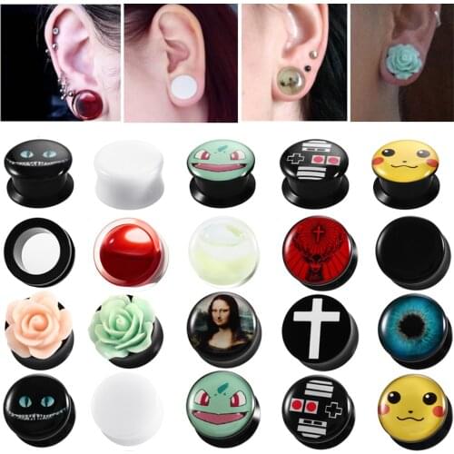 2Pcs Acrylic Ear Plug Tunnels Cute Ear Expanders Screw Fit Ear Flesh Tunnel Gauges Piercing Mixed Styles Ear Stretcher Jewelry