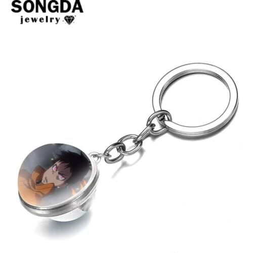 SONGDA Enn Enn No Shouboutai Fire Force Anime Keychain Transparent Glass Ball Key Ring Fans Collection Gift for Friends Chaveiro