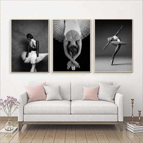 Black and White Dancing Girl Ballerina Posters and Prints Ballet Dancer Canvas Painting Wall Art Picture Living Room Decoration