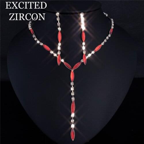 Long Red Color Crystal Eye Pattern Jewelry Sets Romance Simple Women Wedding Bridal Necklace Earrings Party Conjunto De Joyas