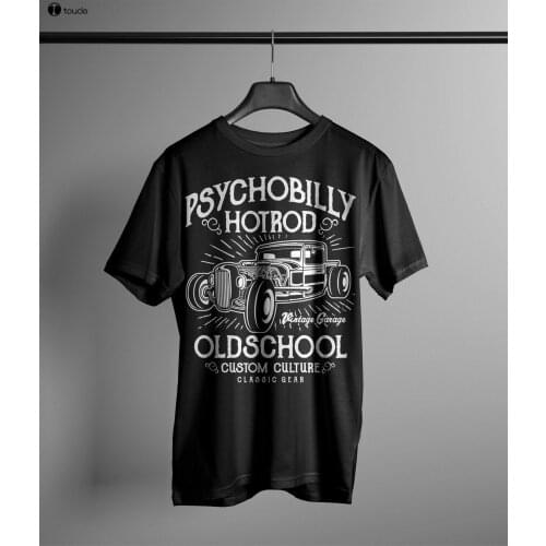 Mens High Quality Tees Psychobilly HotRod T-Shirt Rockabilly Old School Herren Car V8 US Classic Race O-Neck Teenage T-Shirt