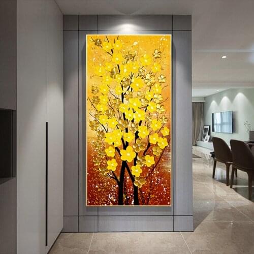 Golden Flower Money Tree Oil Painting on The Wall Canvas Posters and Prints Wall Art Abstract Picture for Living Room Decoration