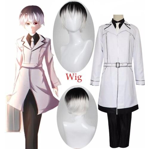 Japanese Anime Tokyo Ghoul Re Sasaki Haise Ken Kaneki Cosplay Costume Men Women Full Set White Halloween Party Uniform Wig Set