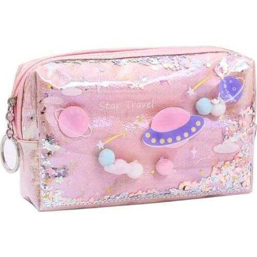 Lovely Large Quicksand Planet Pencil Case Leather Pen Box Makeup Bag Girls Gift 20CA