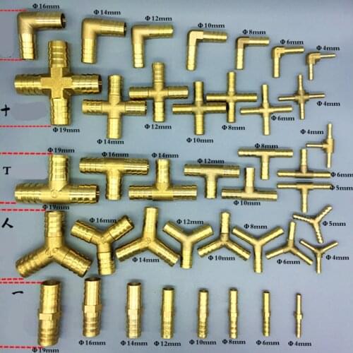 YLTIX Brass Barb Pipe Fitting 2/3 /4way connector For 4mm 5mm 6mm 8mm 10mm 12mm 16mm 19mm hose copper Pagoda Water Tube Fittings