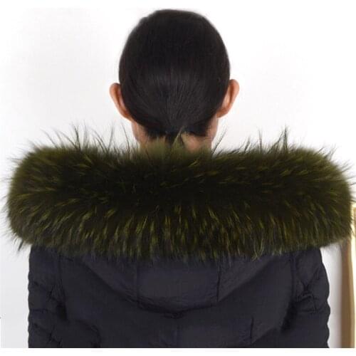 Hot Sale 100% Natural Real Raccoon Dyeing Fur Collar Scarf For Women Winter Coat Cap Warm Scarves 70cm Multi -color Optional