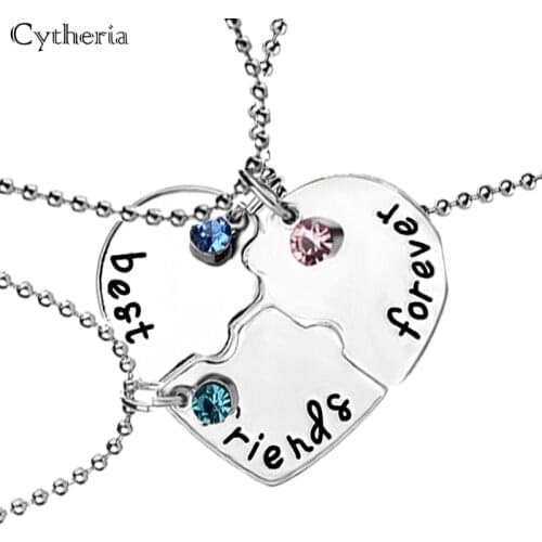 Best Firends Forever Statement BFF Necklaces for 3 Heart Pendant Pieces Broken Necklace Girls Romantic Crystal Fashion Jewelry