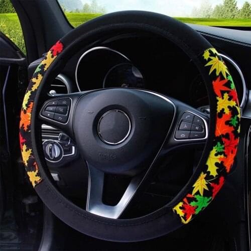 Fashion Half Pattern Car Steering Wheel Cover Ethnic Maple Leaf Cloth Auto Steering-wheel Case Universal 37-38cm Car Interior