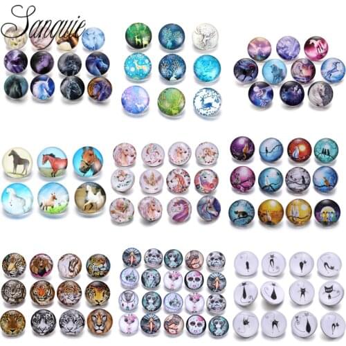New Arrival 12pcs/lot animal snap jewelry 18mm snap buttons horse cat glass leather clasp snap button bracelet