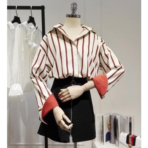 Autumn new fashion vertical striped chiffon shirt womens long sleeve shirt lady chic shirt TB3206