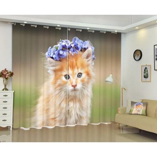 Lovely cat Luxury Blackout 3D Window Curtains For Living Room Bedroom kids Customized size Drapes Cortina Rideaux Cushion cover