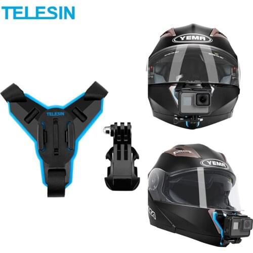 TELESIN Motorcycle Helmet Strap Mount Action Camera Front Chin Mount for GoPro Hero 9 8 7 6 5 DJI Osmo Action camera Accessories