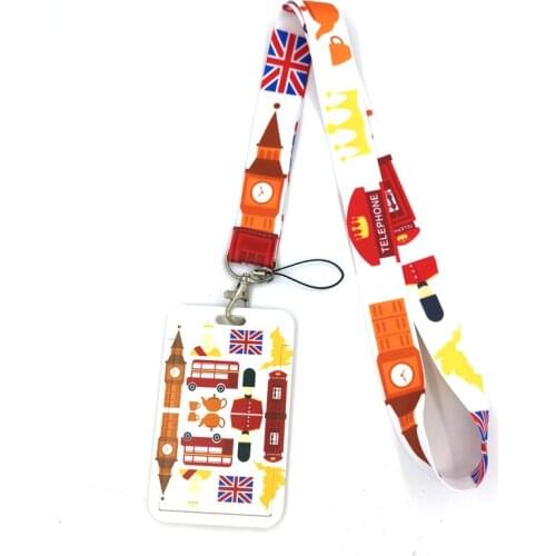 12sets British Bus Vintage Lanyard Credit Card ID Holder Bag Student Women Travel Card Cover Badge Car Decorations Decorations