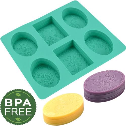 DIY Silicone Soap Mold For Making 3D 6 Cavity Forms Oval Rectangle Soap Mould Handmade Craft Flowers Bathroom Kitchen Mold