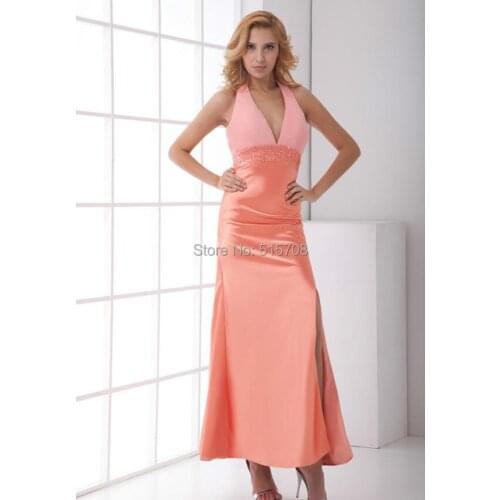 Modern Long Prom Dresses Sexy Deep V-Neck Backless Ankle Length Slit Side Sequins Cheap Long Party Long Evening Dresses