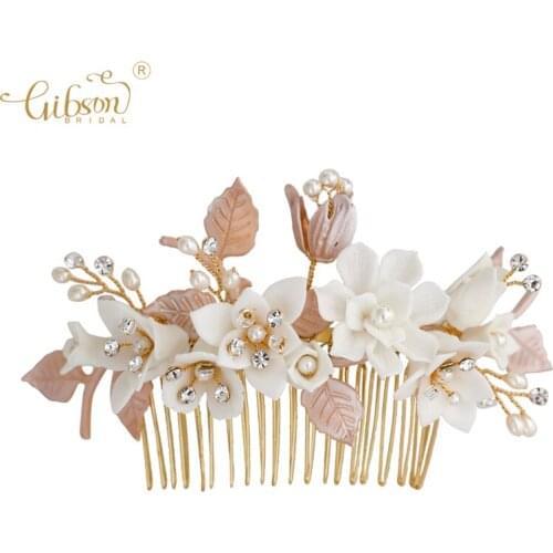 Wedding Hair Comb Ceramic Flower Bridal Hair Accessories Jewelry Bridesmaid Headpiece Bobby Pin Romantic Side Combs