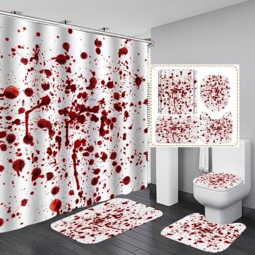 Funny Red Blood Shower Curtain Dot Fashion With Non Slip Rug Mat Waterproof Polyester Home Decor 180x180cm Bathroom Curtains