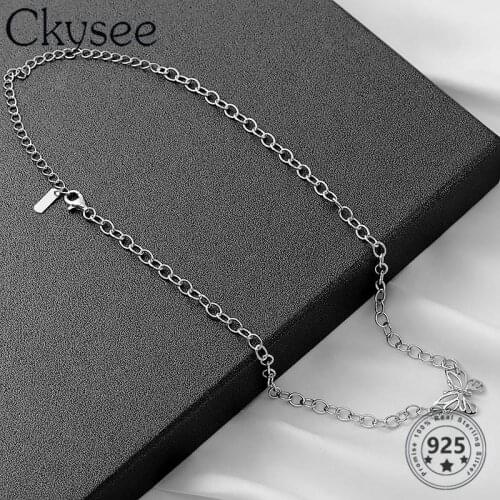 Ckysee 925 Sterling Silver Choker Necklace Hollow Out Butterfly Pendant Necklace For Fashion Women Simple Fine Charms Jewelry