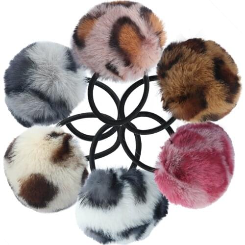 1 PC Pom Pom Bow Elastic Hair Band Ball Rubber Bands Leopard Printed Pompom Balls Hair Tie Cute Girls Hair Accessories Headwear