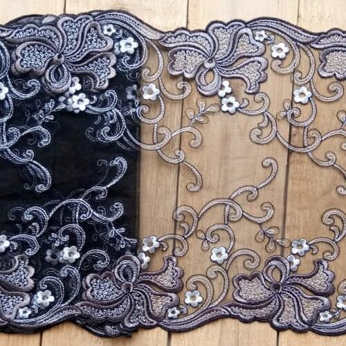 15Yards Bilateral Black Flower Embroidered Tulle Lace Trim Trimmings Dress Accessories Fabric Sewing Crafts Doll Material