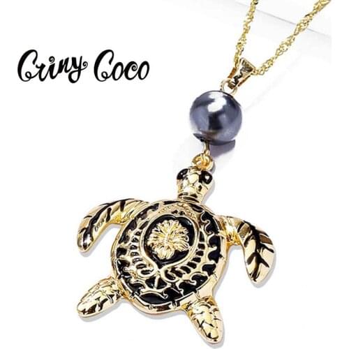 Cring Coco Hawaii Turtle Drop Necklace Trendy Fashion Luxury 2020 Vintage Pearl Dangle Jewelry for Elegant Women Hot Sale Summer