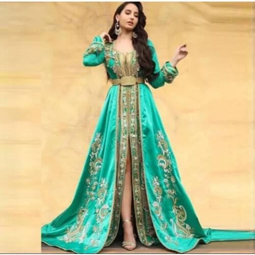 Tiffany GreenMoroccan Kaftan Evening Dresses Long Sleeves Lace Appliques Muslim Prom Arabic Muslim Special Occasion Formal Party