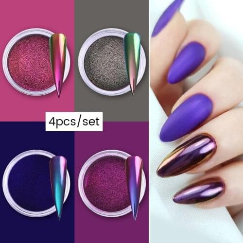 4pcs/Set Chameleon Mirror Effect Nail Glitter Powder Laser Pigment Nail Art Dust Mirror Chrome Shining Pigment Powder DIY Decor