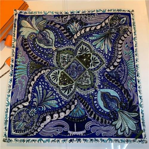 90cm Brand Paisley Bandana Foulard Square Scarf Women Twill Silk Shawl Brand Hijab Scarf Handmade Curled New Design Head Scarf