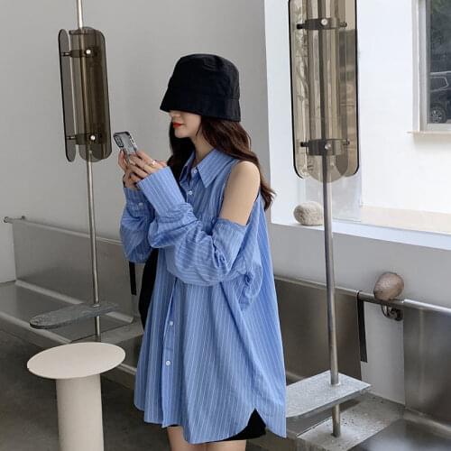 Blouse Women Womens Loose Long-Sleeved Shirt, Summer Stripes Autumn Blusas Ropa De Mujer