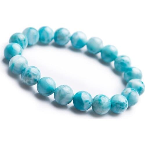 10mm Genuine Natural Larimar Gems Crystal Round Bead Bracelet AAAAA Dominica Blue Natural Larimar Bracelet Woman Men