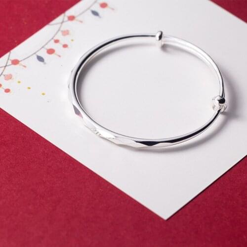 MIQIAO 999 Pure Silver Bangle Womens Bracelet On Hand Adjustable Female Fashion Geometric Rhombus Simple Geometric Ornaments