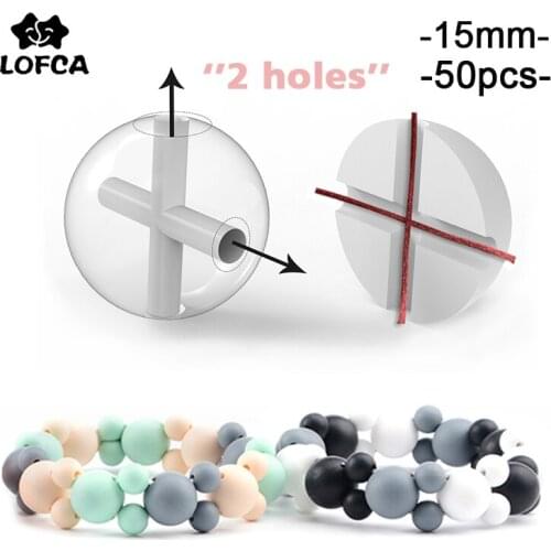 LOFCA 15mm 50PCS 4holes Silicone Beads Pearl Silicone Food Grade Teething Beads DIY BPA Free Jewelry Baby Teether Toy