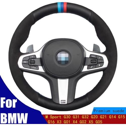 DIY Car Steering Wheel Cover Black Suede Leather Hand stitched For BMW M Sport G30 G31 G32 G20 G21 G14 G15 G16 X3 G01 X4 G02 X5