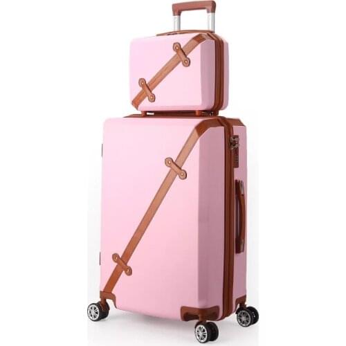Women 2PCS Set Retro Rolling Luggage with Cosmetic case students Lovely school suitcase girls Trolley Suitcase Set 20/24/28 inch