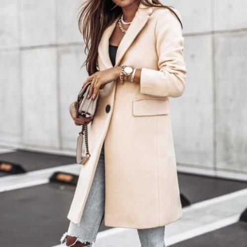 Elegant Turn-down Collar Wool Long Coats Women Autumn Winter Warm Long Sleeve Button Coat Casual Office Ladies Jacket Plus Size