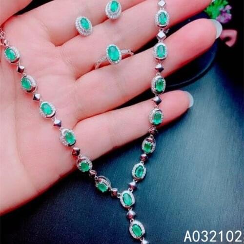 KJJEAXCMY fine Jewelry 925 sterling silver inlaid natural Emerald fashion pendant ring earring set support test Chinese style