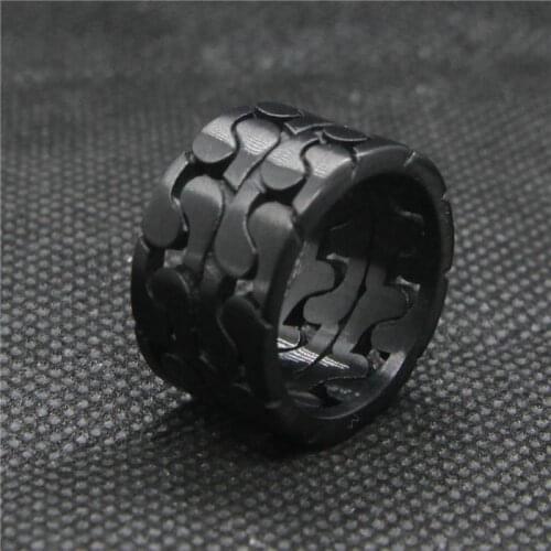 Drop Ship 7-12 Black Biker Cool Ring 316L Stainless Steel Mens Punk Chains Ring
