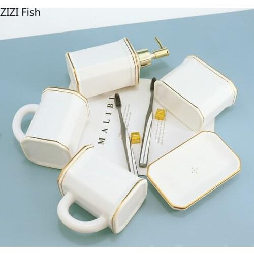 Nordic Style Bathroom Five-piece Suit Bathroom Supplies Toiletries Wash Set Toothbrush Cup Home Ceramics Decorative Accessories