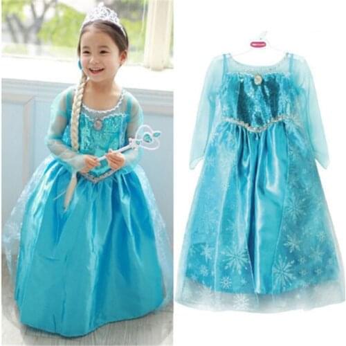3-8years Blue Baby Girls Dress Kids Frozen Costume Dress Snow Princess Queen Dress Up Party Gown Cosplay Tulle Dresses For Girls