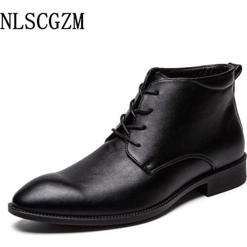 Business Ankle Boots for Men Male Chunky Boots Office 2021 Leather Boots Men Casual Shoes Luxury Designer Shoes Zapatos Hombre