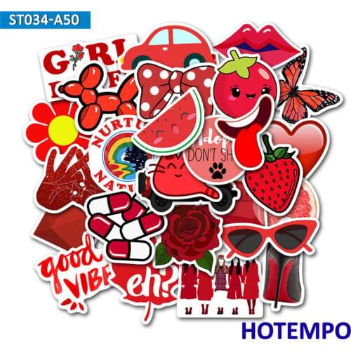 50pcs vsco Girl Stickers Cartoon Red Cute Girls Sticker for Kid Gift DIY Letter Diary Scrapbooking Stationery Pegatinas Decal